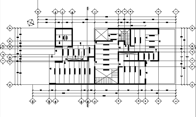 A beam layout of the 24x10m architecture two story first floor house plan cad drawing