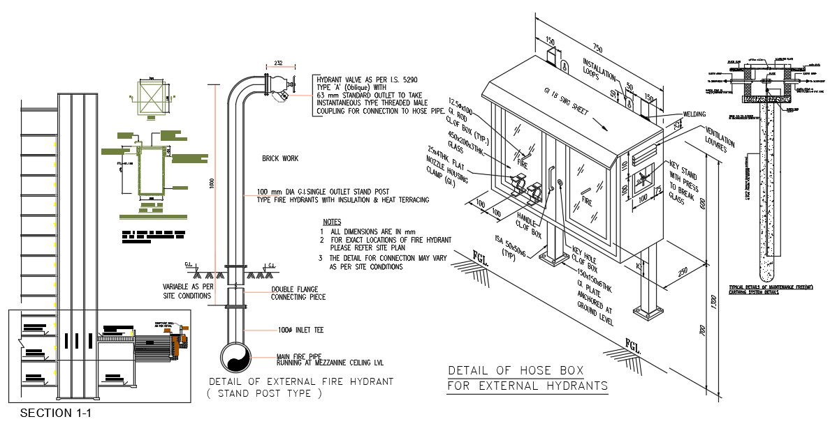 AutoCAD 2D Diagram of Hose Box for External Hydrants given