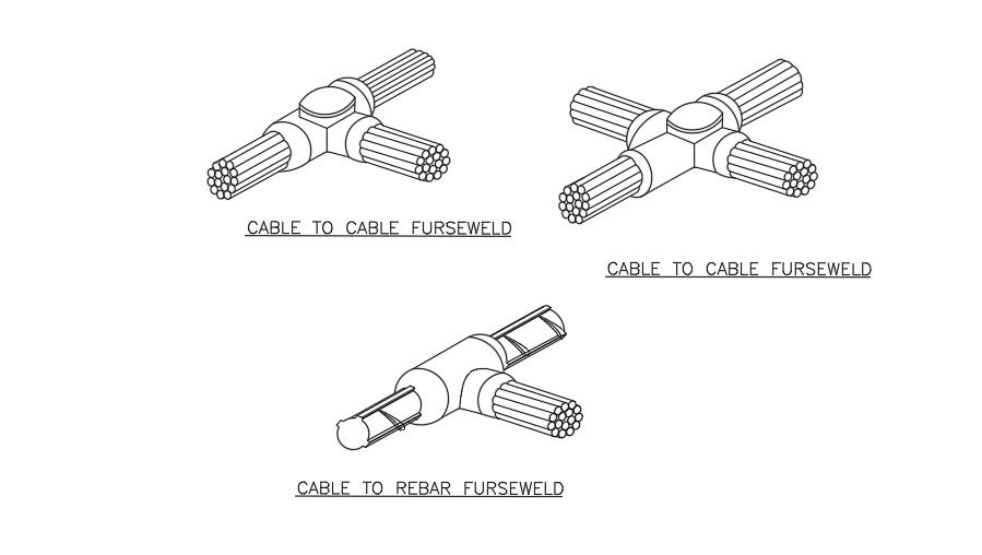 A cable to rebar fursweld AutoCAD drawing is given in this file