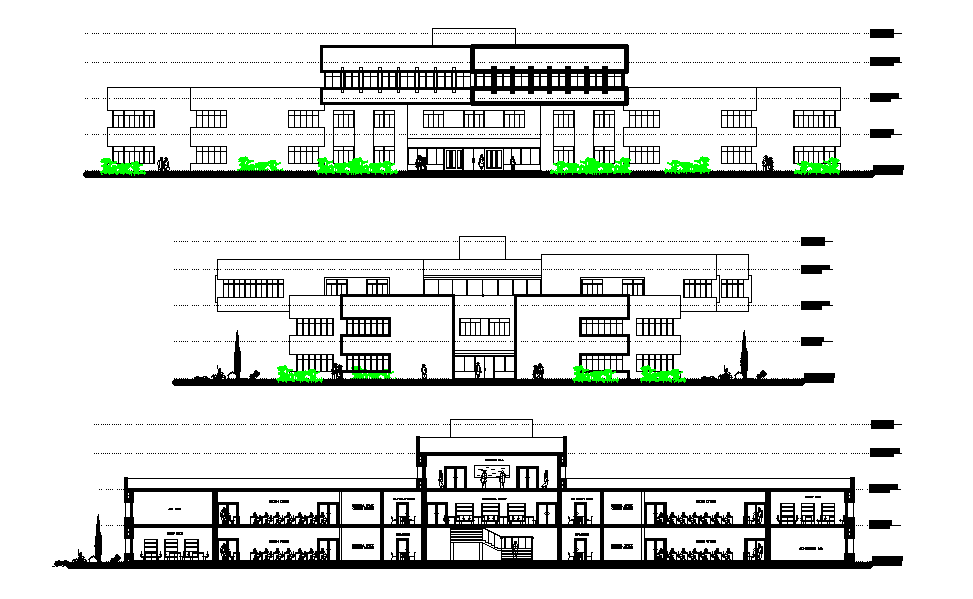 Academic School Building Sectional Elevation Drawing Download DWG File