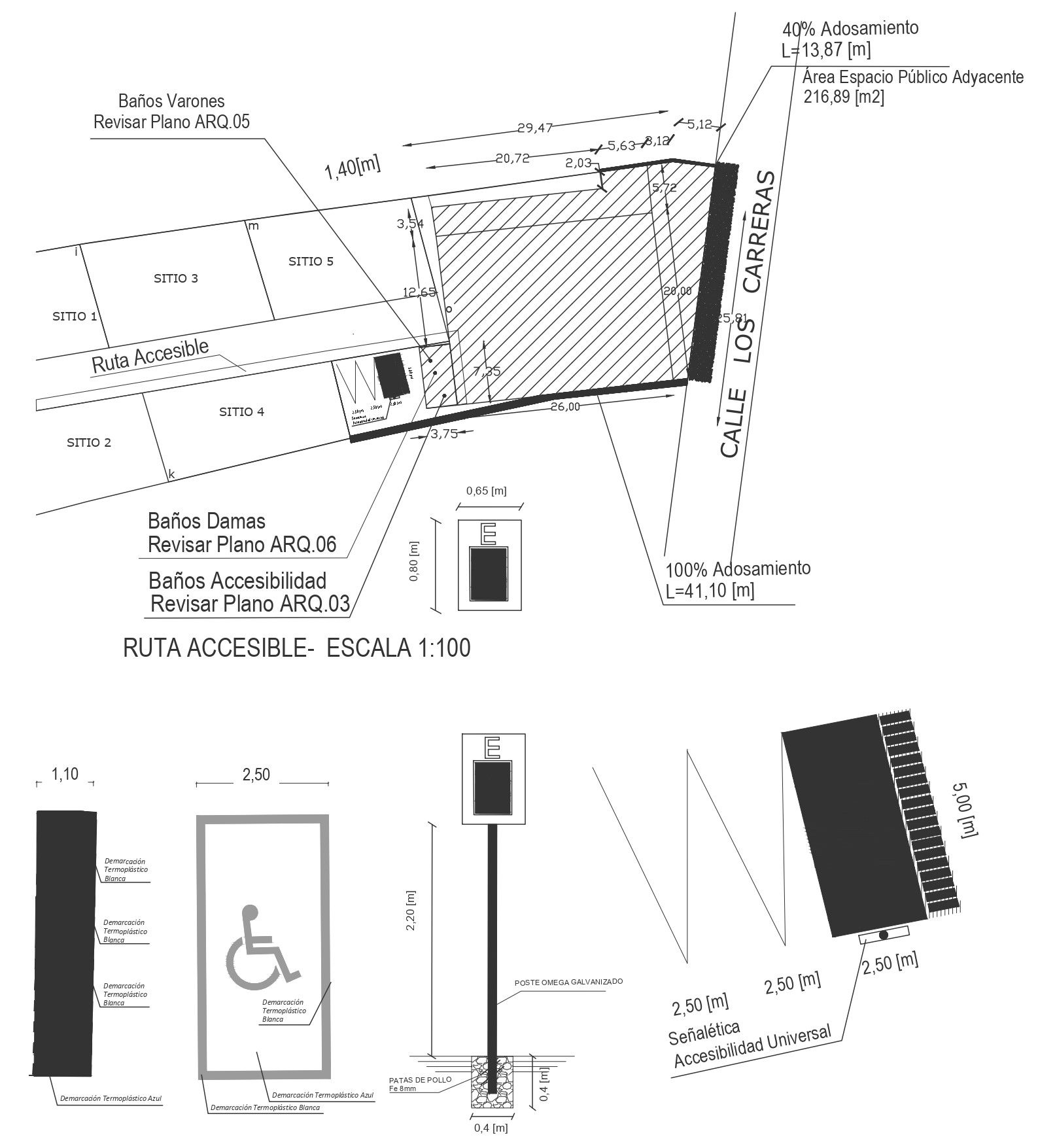 Accessible route and demarcation detail DWG autoCAD drawing