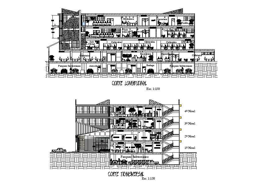 Accounting Office Building Front And Side Section CAD Drawing DWG File