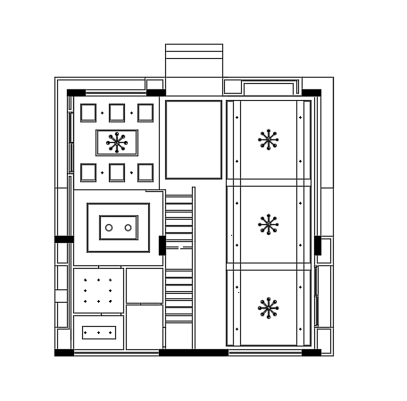 A ceiling layout of the 11x11m three story ground floor house plan