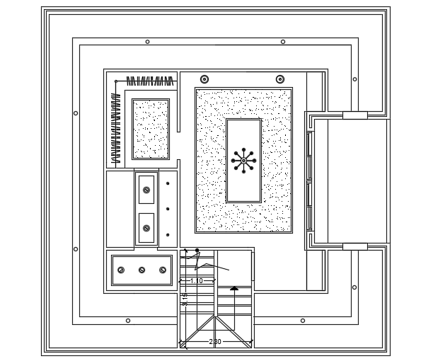 A ceiling layout of the 11x11m three story second floor house plan