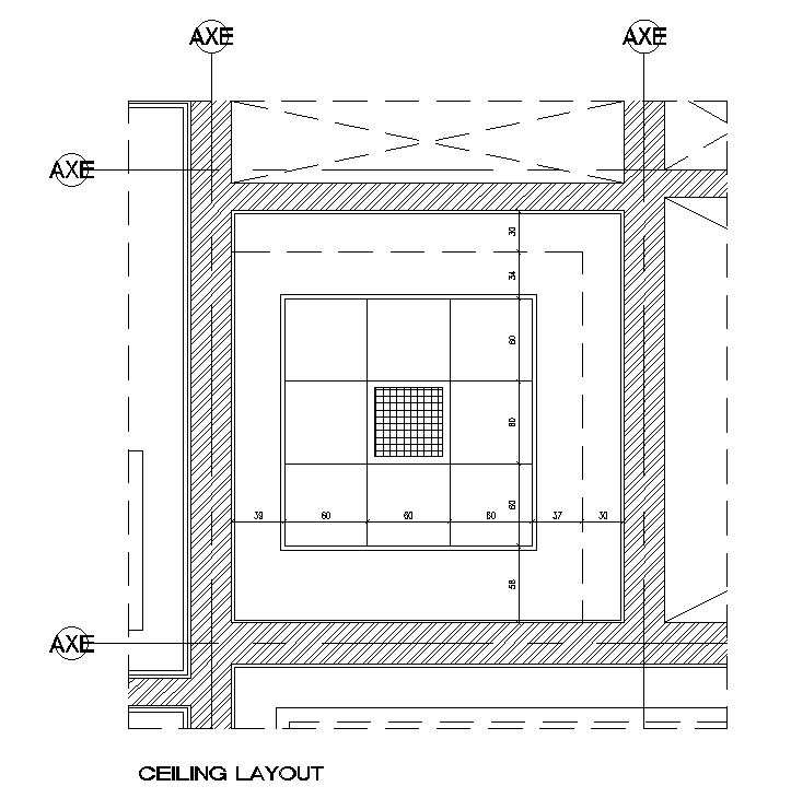 A ceiling layout of the 3x3m kitchen plan AutoCAD drawing