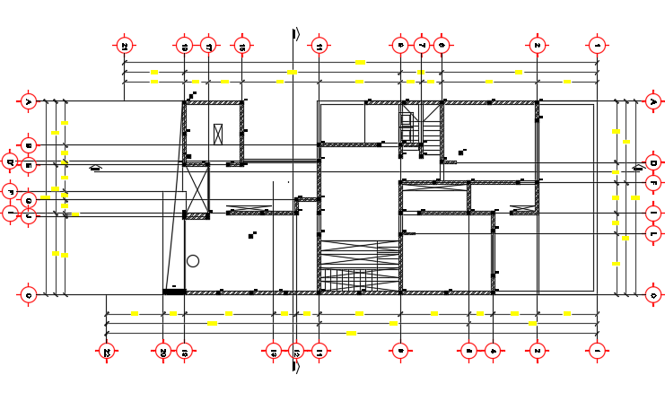 A column layout of the 24x10m architecture two story first floor house plan