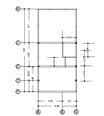 A column layout of the 7x15m works administration department guest house plan