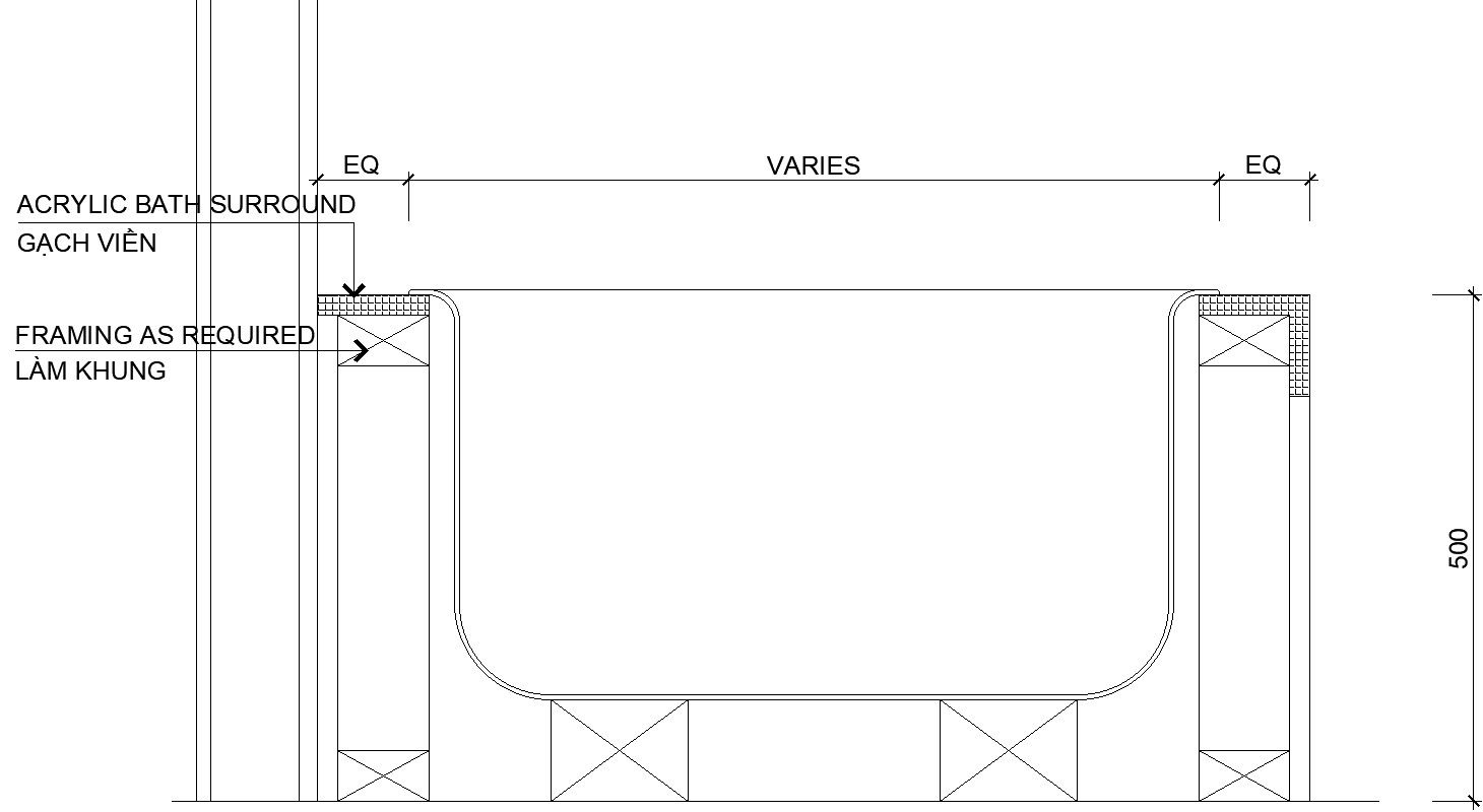 Acrylic bathtub section detail In AutoCAD, Dwg file.