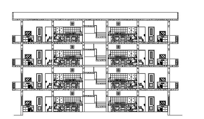 A cut section view of the 27x20m apartment building 2d AutoCAD drawing is given