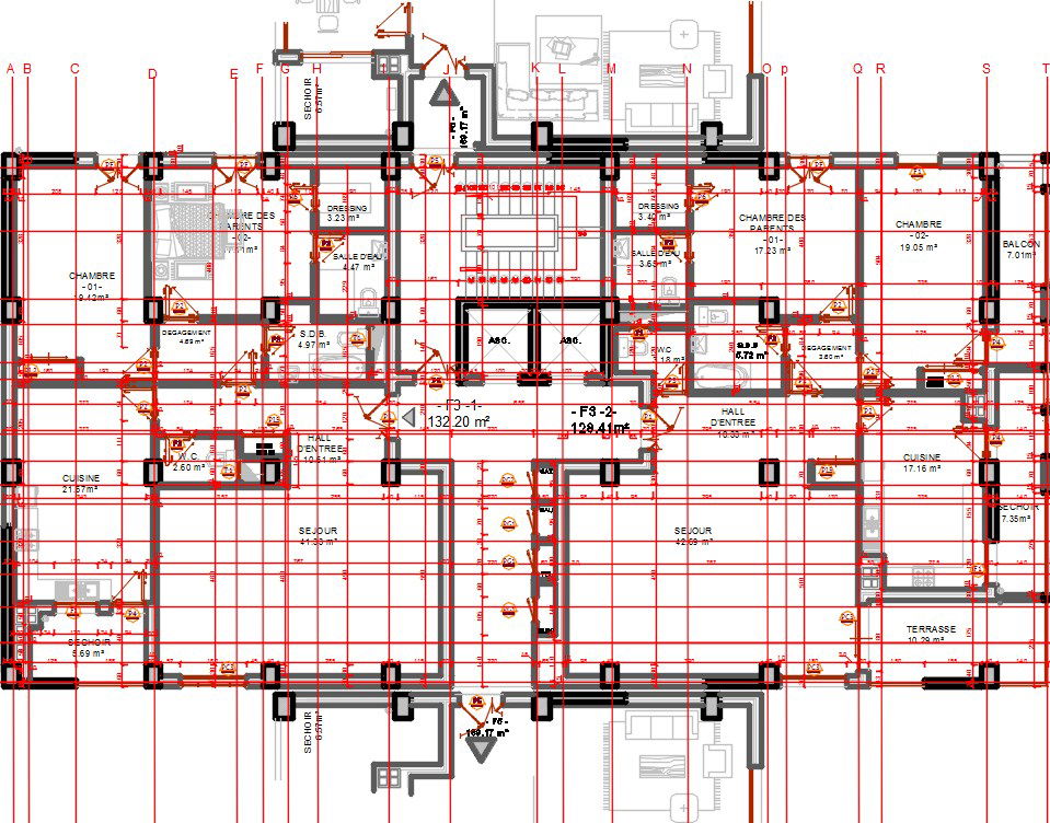 A cut section view of the 28x14m apartment fifth floor is given in this CAD file