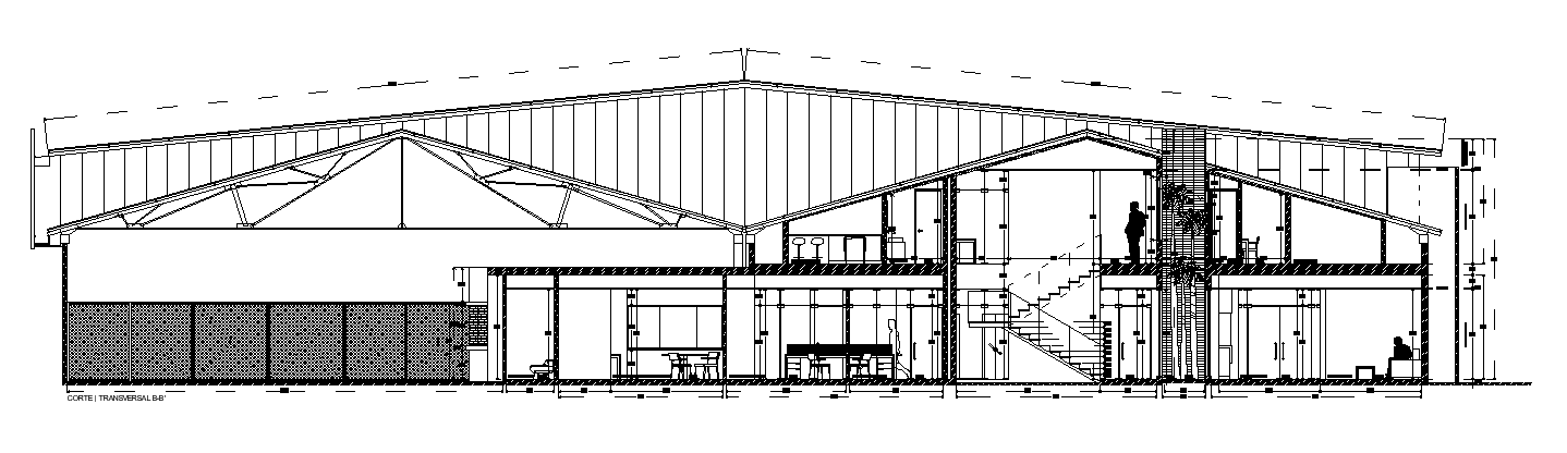 A cut section view of the 51x53m training center institute building drawing