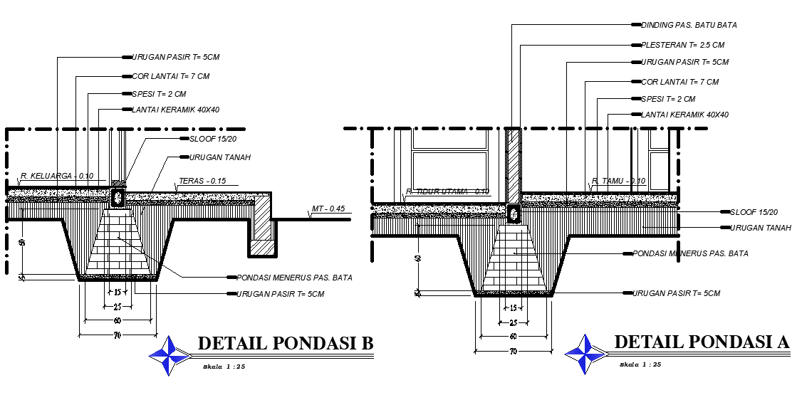 A detail drawing of foundation section view is given for 25’x25’ house plan in this Autocad drawing file.Download now.