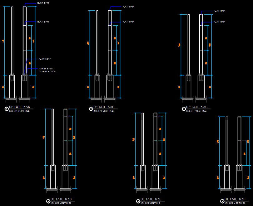 A detailed construction of the warehouse building column section CAD drawing