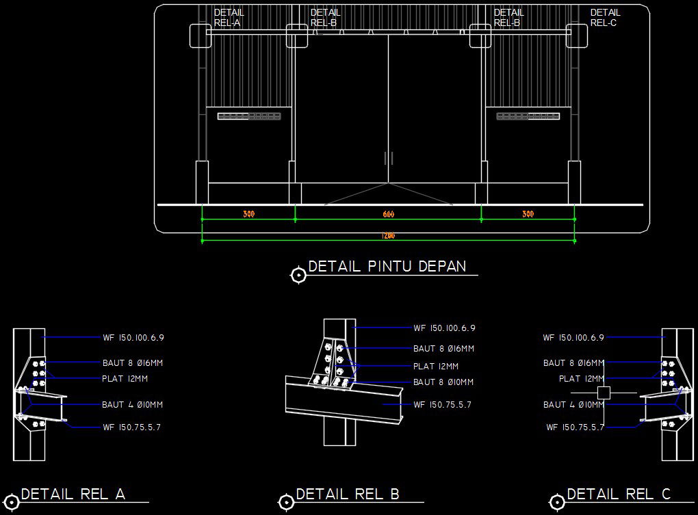 A detailed drawing of the door interior construction