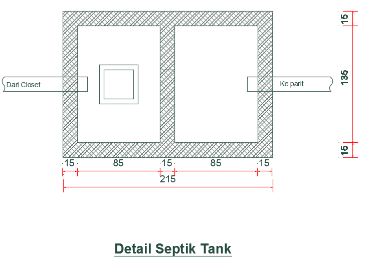 A detailed plan of the septic tank and section drawing