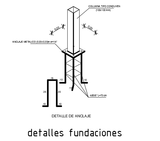 A detail view of the foundation cum column joint CAD drawing