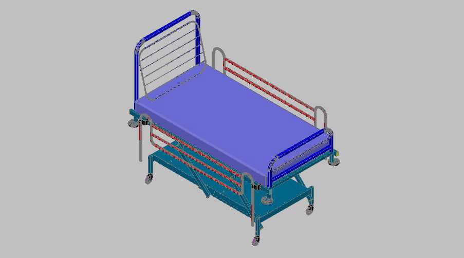 Adjustable 3d patient bed elevation cad drawing details dwg file
