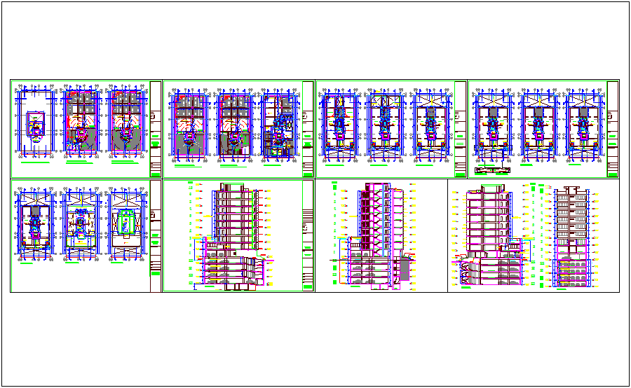 Admin building floor plan,elevation and section view dwg file