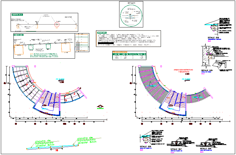 Administration area light coverage plan and construction detail view dwg file