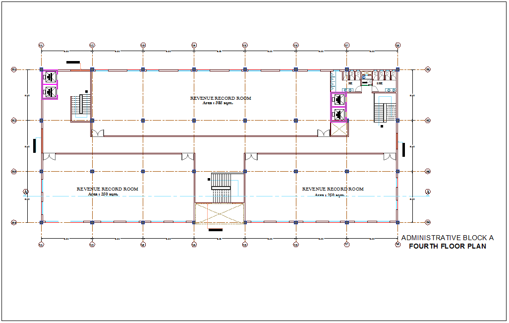 Administration building fourth floor plan with architectural view dwg file