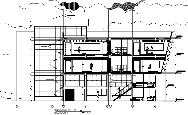Administration center Section M-M’ plan detail dwg file
