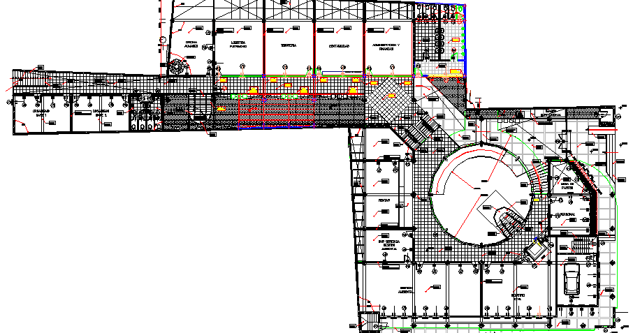 Administration office building first floor layout plan details dwg file
