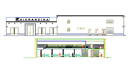 Administration office elevation and sectional details dwg file