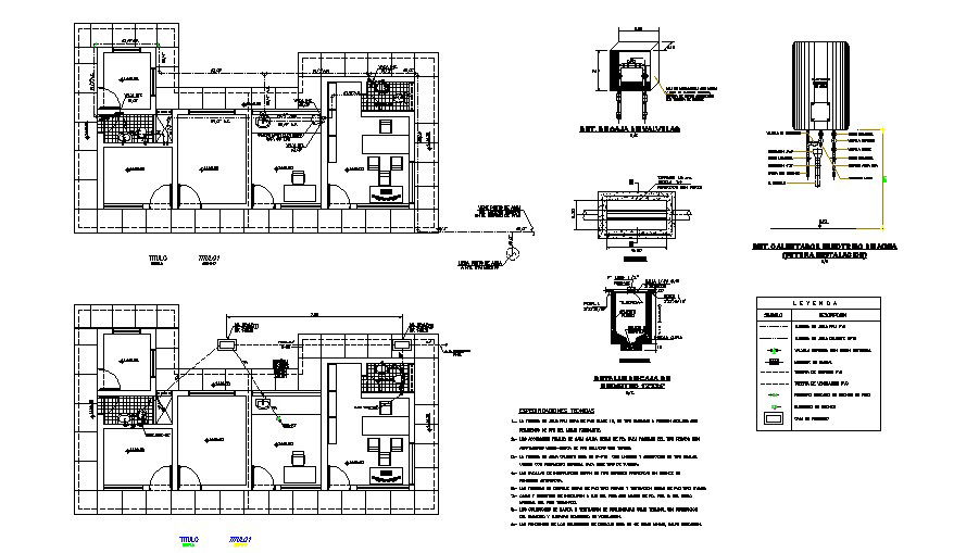 Administration office floor plan and water system installation details dwg file