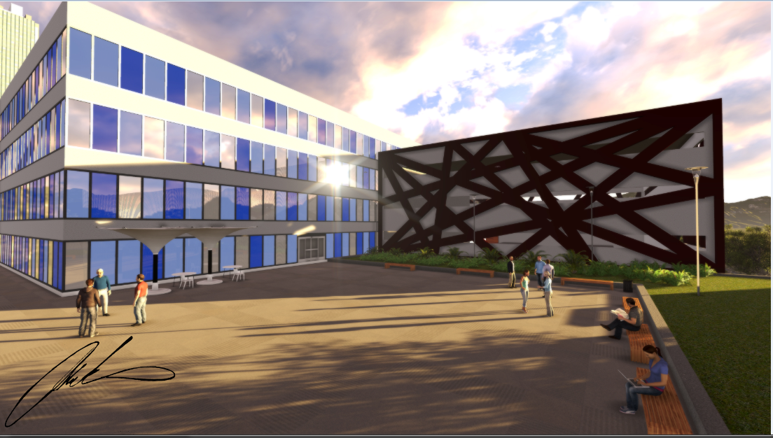 Administrative building 3d design front view dwg file