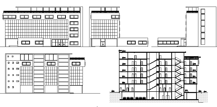 Administrative building elevation and sectional details dwg file