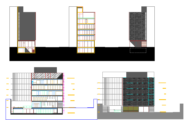 Administrative building elevation and sectional details dwg file