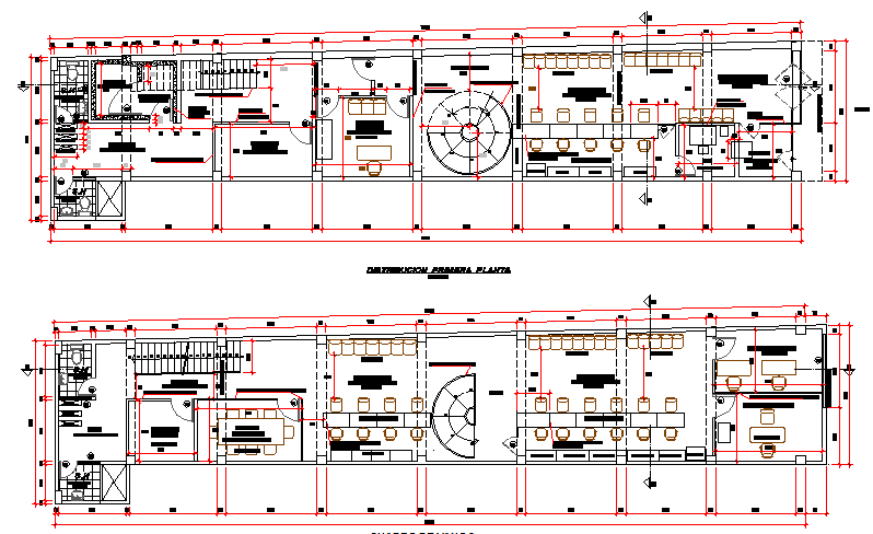 Administrative office ground and first floor layout plan dwg file