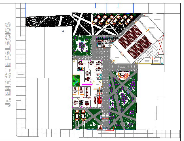 Administrative office landscaping with structure details dwg file