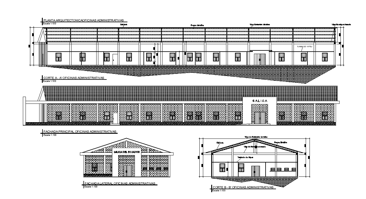 Administrative Office Building Sectional Elevation Design DWG File
