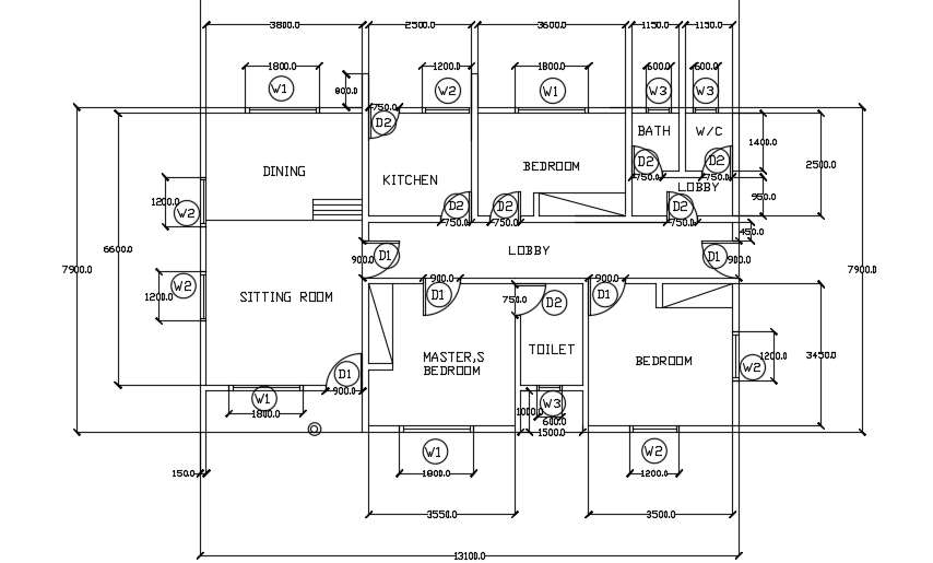 A door opening view of the 13x8m 3bhk single story bungalow house plan