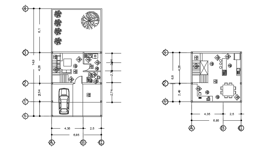 A final layout of the 7x15m works administration department guest house plan