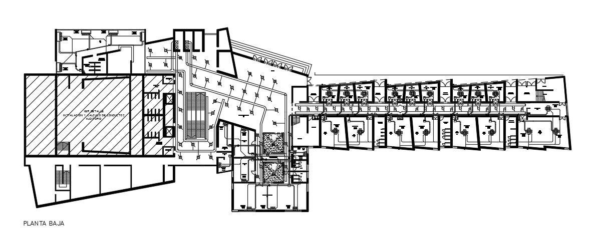 A ground floor duct plan is given in this AutoCAD drawing model.Download now.
