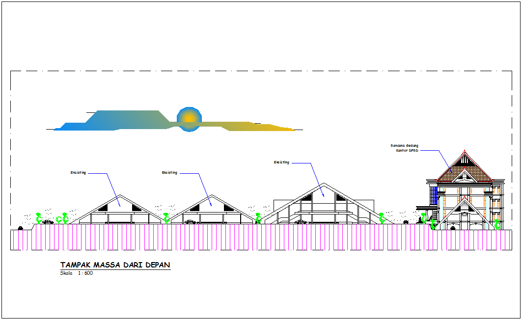 Ahead view of office building elevation dwg file