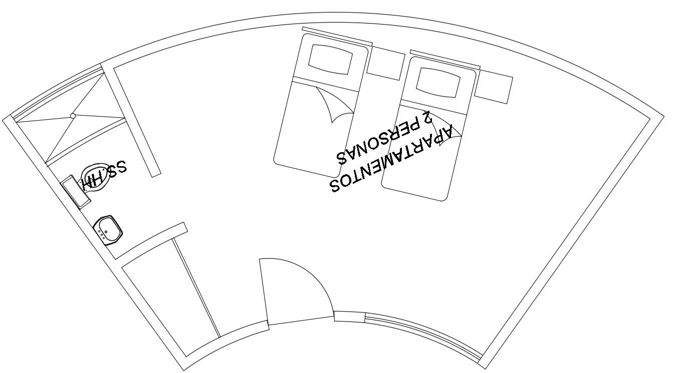 A hotel bedroom plan is given in this Autocad drawing file. Download now.