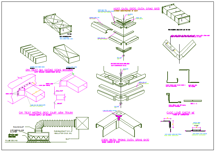Air flow duct and connection detail view dwg file