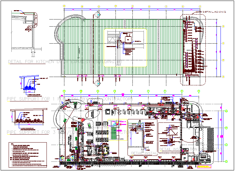 Air system pipe layout plan view of building dwg file