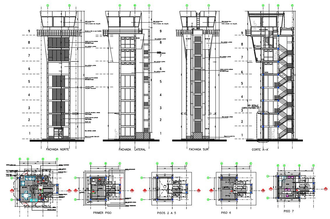 Air traffic control tower Section and Floor plan With DWG File