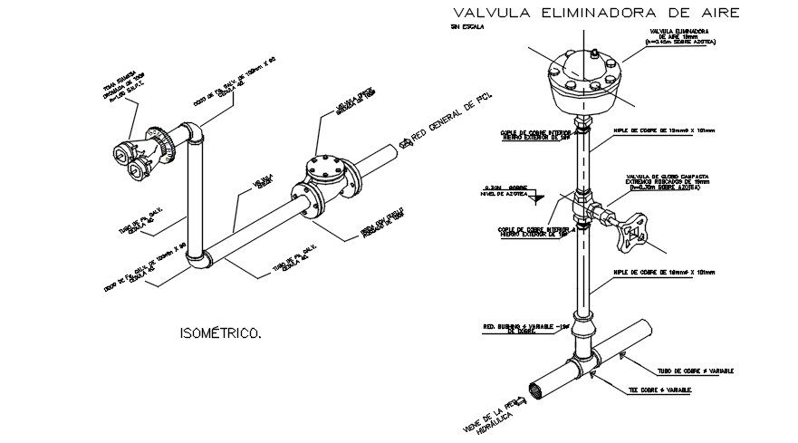 Air Eliminating Valve With Pile Isometric Elevation Design DWG FIle