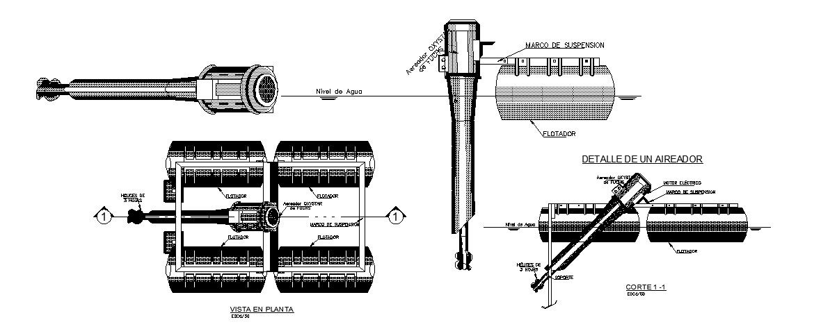 Aircraft machine motor section, plan and working system details dwg file