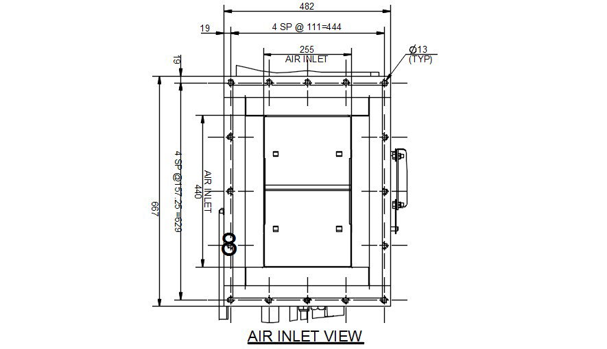 Air inlet view of the fly ash plant details has given in this 2D Autocad DWG drawing file. Download the 2D Autocad DWG drawing fiel.
