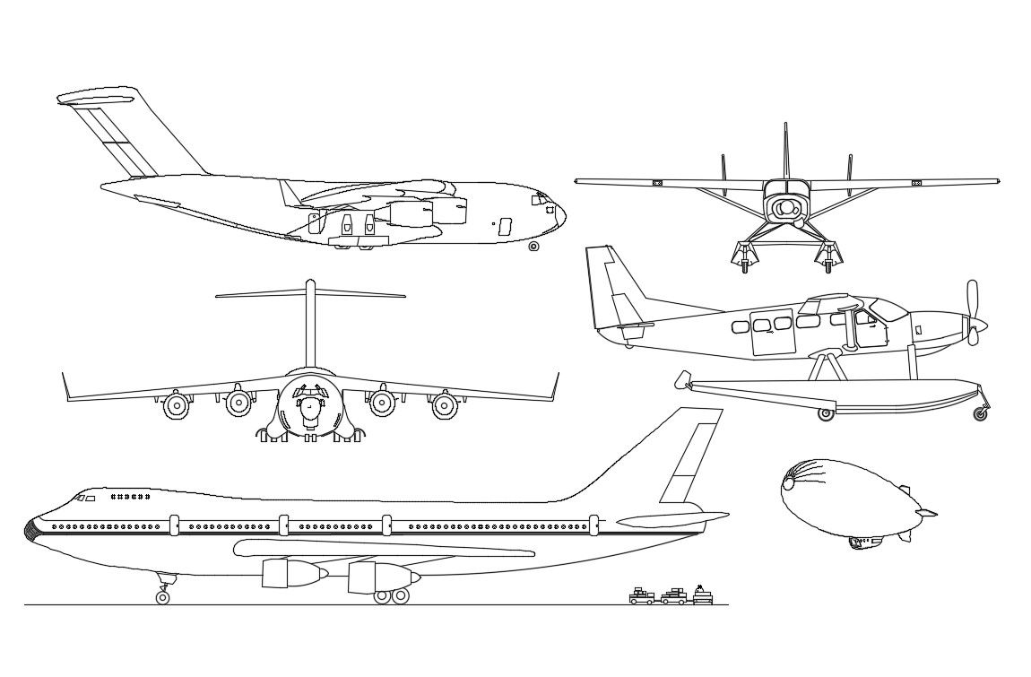 Airplane Design With All Side of Elevation AutoCAD File