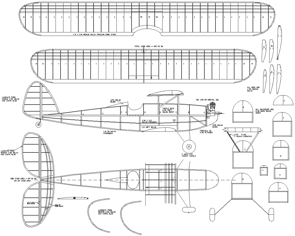Airplane design with detailed plan and sections DXF AutoCAD drawing