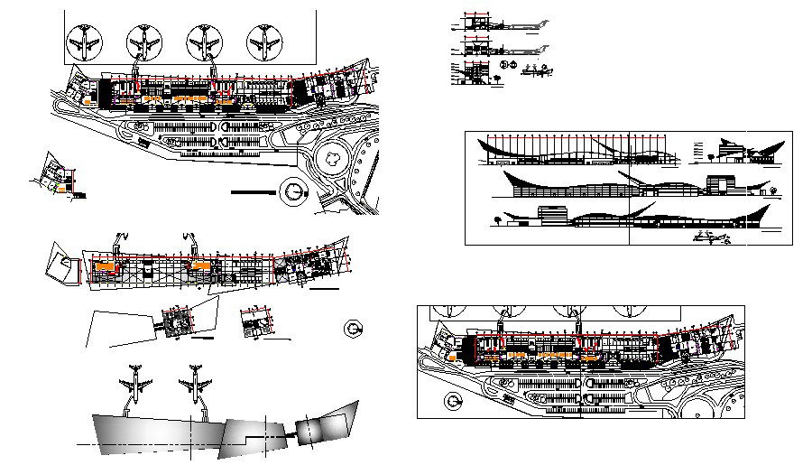 Airport elevation, section, plan and auto-cad details dwg file