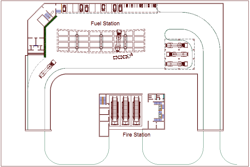 Airport plan with fuel and fire station dwg file