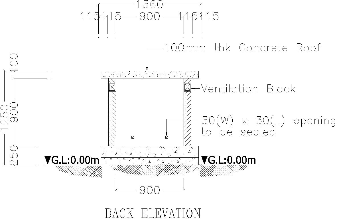 Air pump back elevation details AutoCAD file